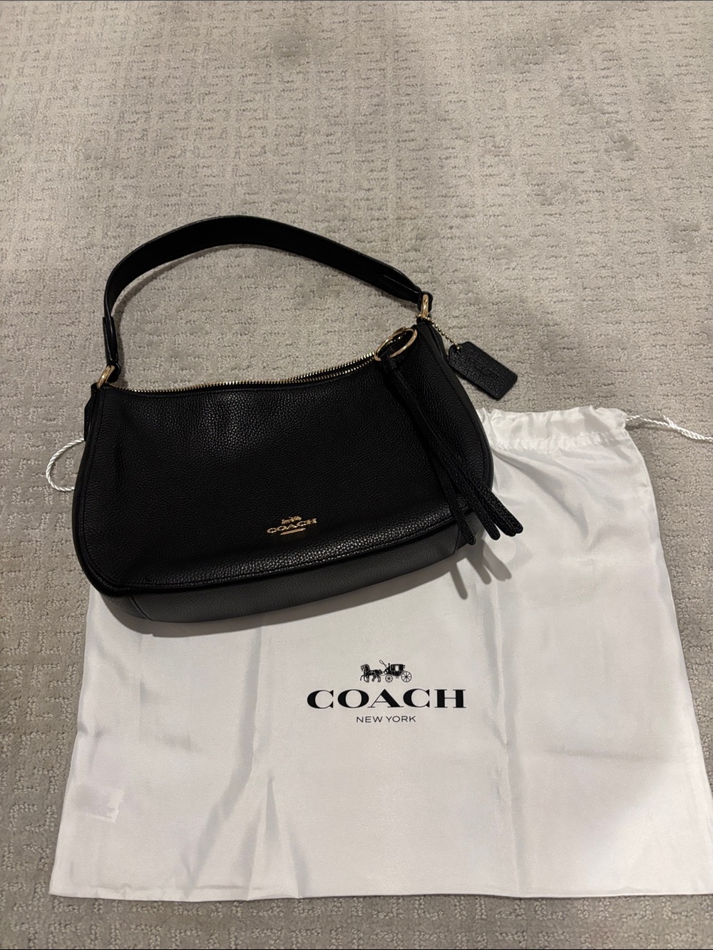 Coach Black Leather Shoulder Bag with Gold Accents NWOT - Picture 3 of 9